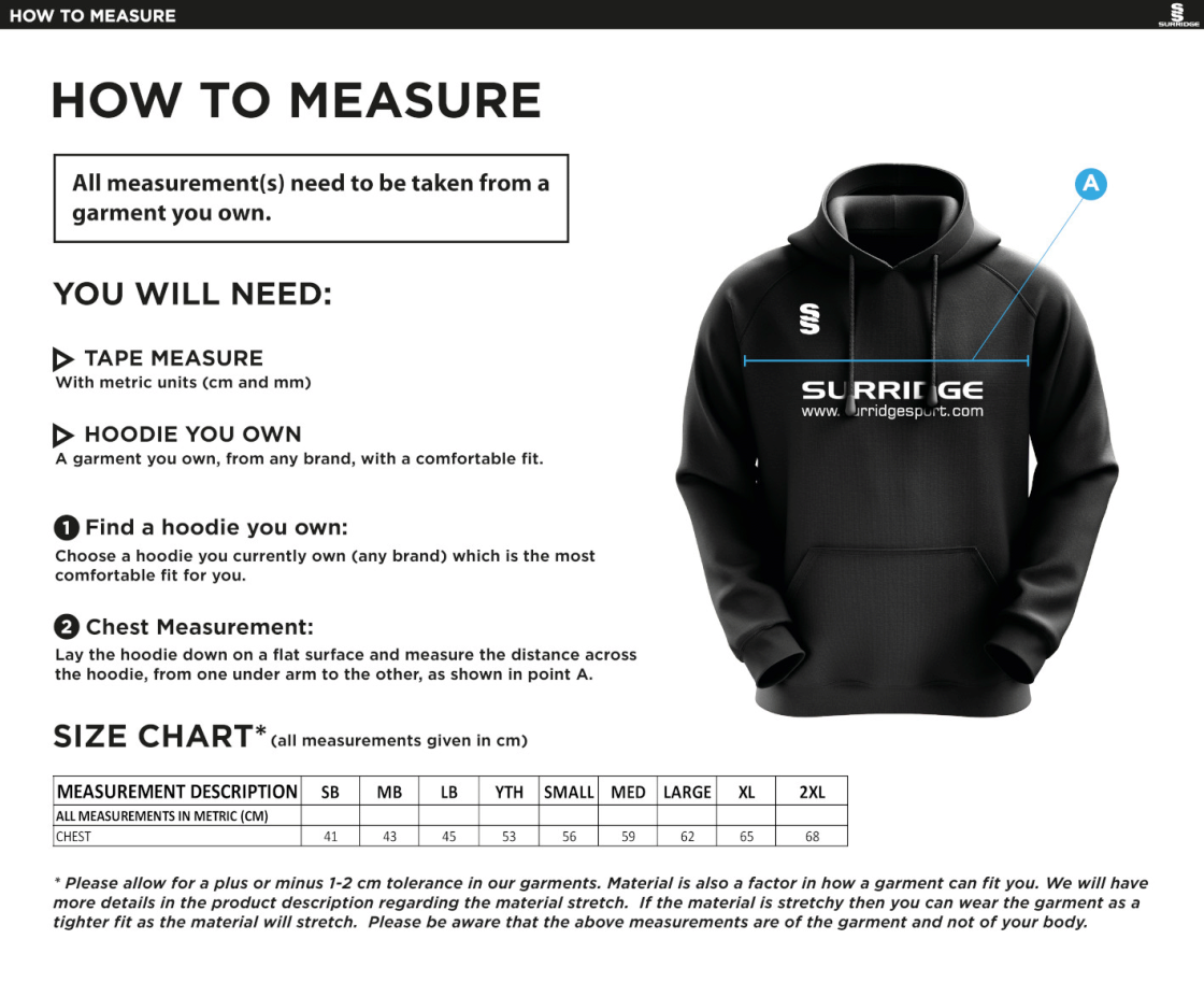 Lingfield CC - Blade Hoody - Size Guide