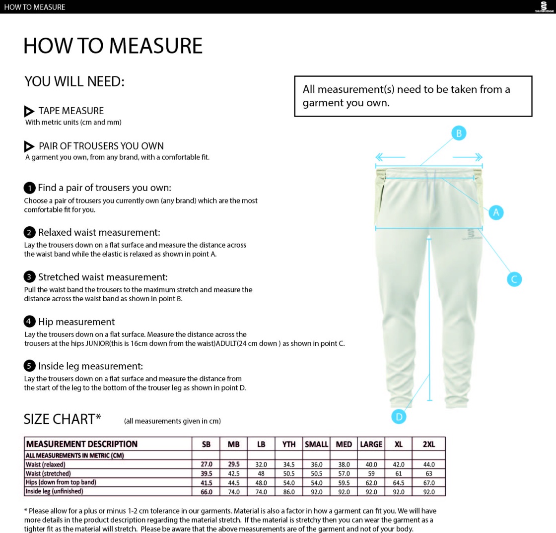 Lingfield CC - Ergo Playing Pant - Size Guide