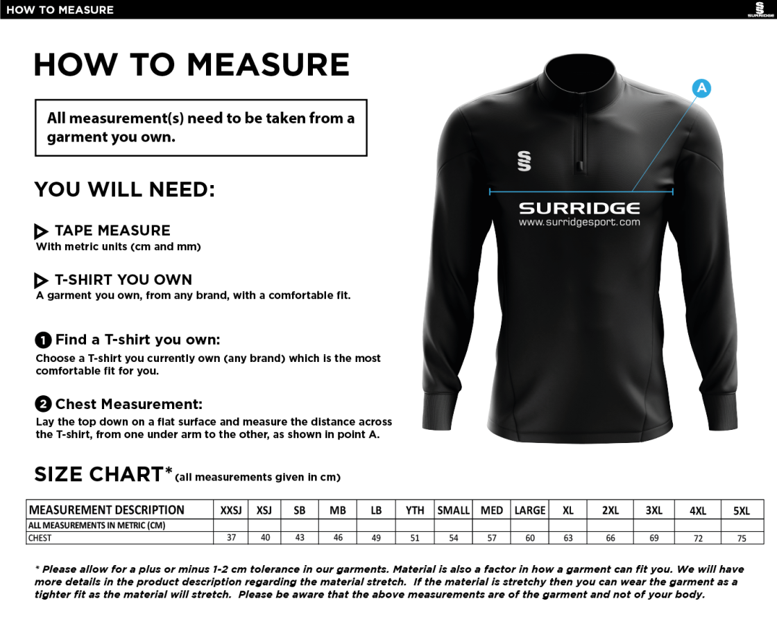 Lingfield CC - Blade Performance Top - Size Guide