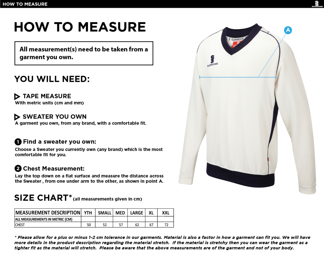 Lingfield CC - Curve Long Sleeve Sweater - Size Guide